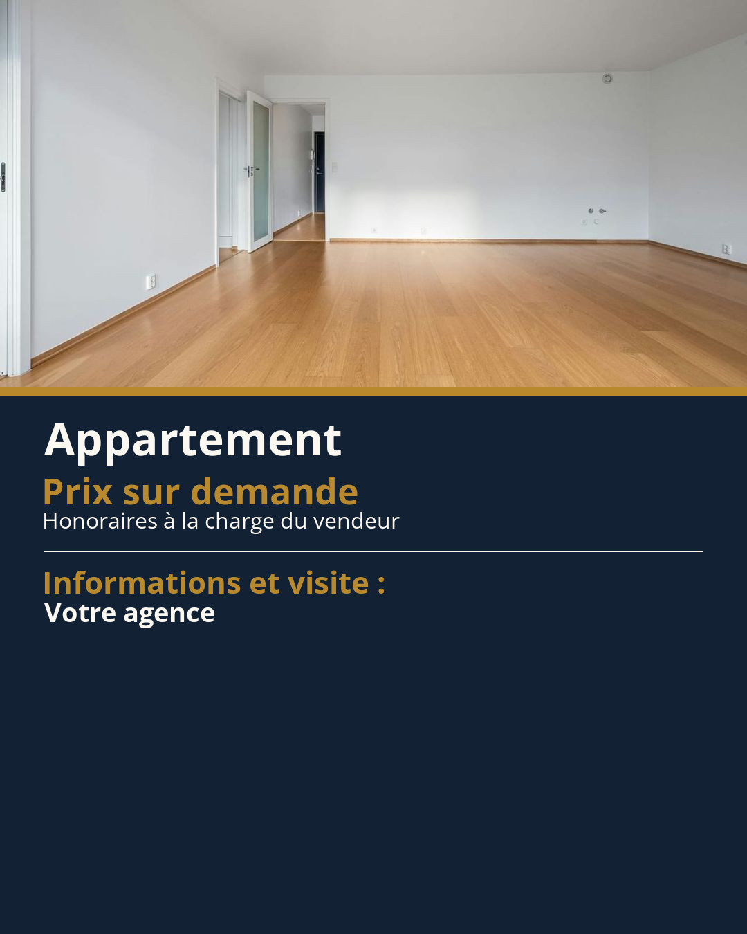 Exemple de carte contact : une photo réelle du bien, le type de bien et « Votre agence »